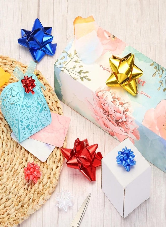 SquarezhenBo 50Pcs Mini Christmas Gift Bows - 1" Metallic Star Self-Adhesive Wrapping Accents, Vibrant All-Occasion Bows for Presents/Crafts/Party Decor, Holiday and Valentine's Day Essentials (Mixed Colors) - Image 5